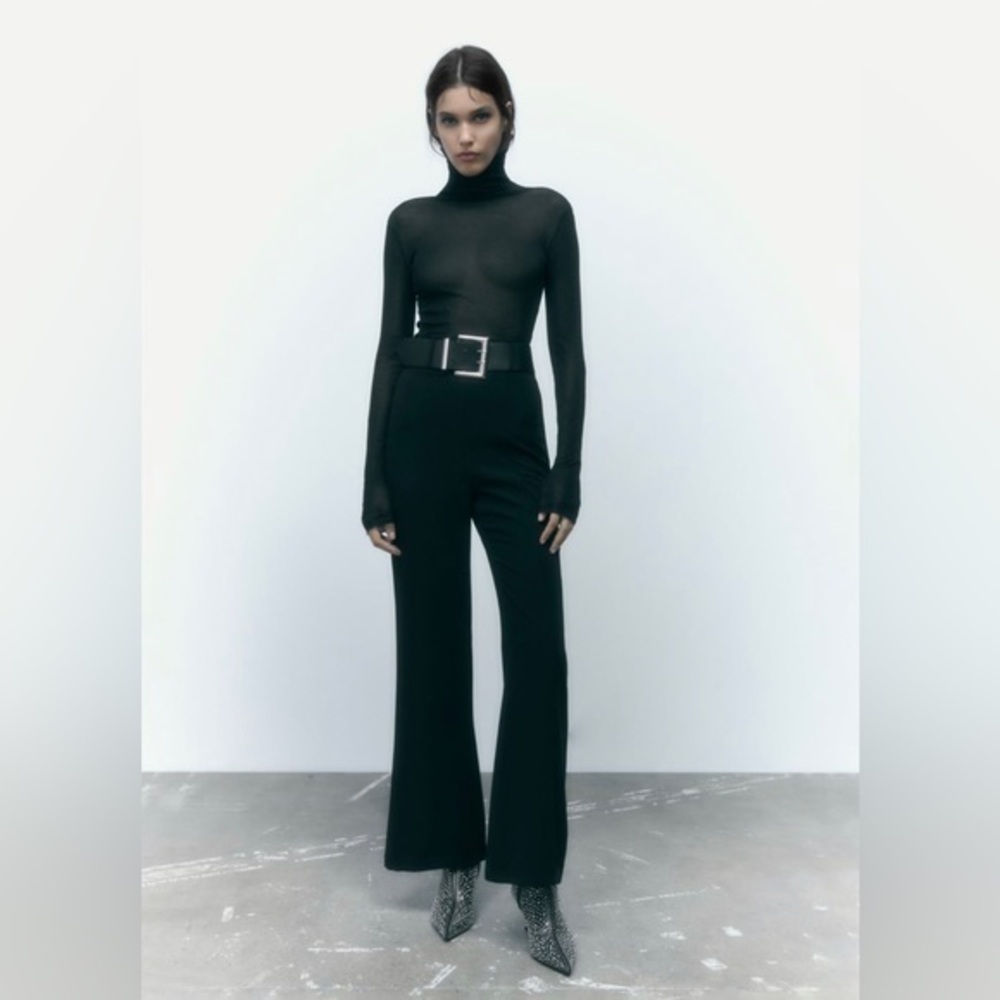 ZARA‎ BELTED FLARE PANTS - Picture 3 of 10